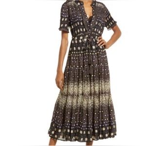 Free People Rare Feeling Pleated Maxi Dress in Cocoa Combo size Medium